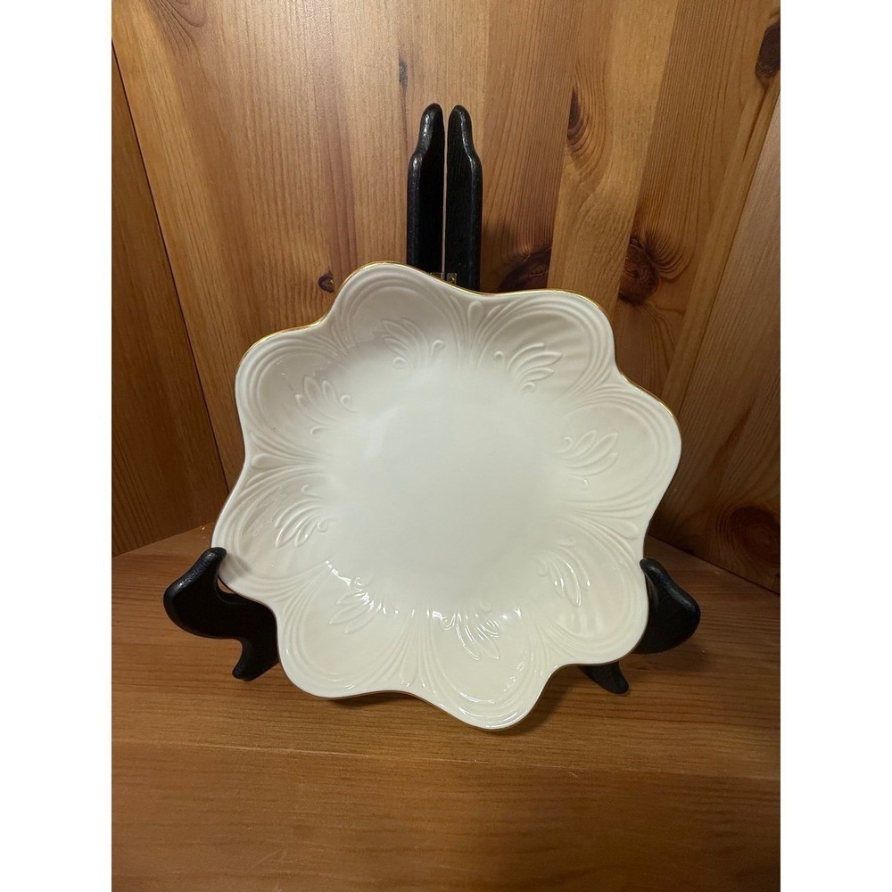 Lenox Ivory Embossed Floral Bowl Gold Trim Scalloped Edge‎ Made in USA